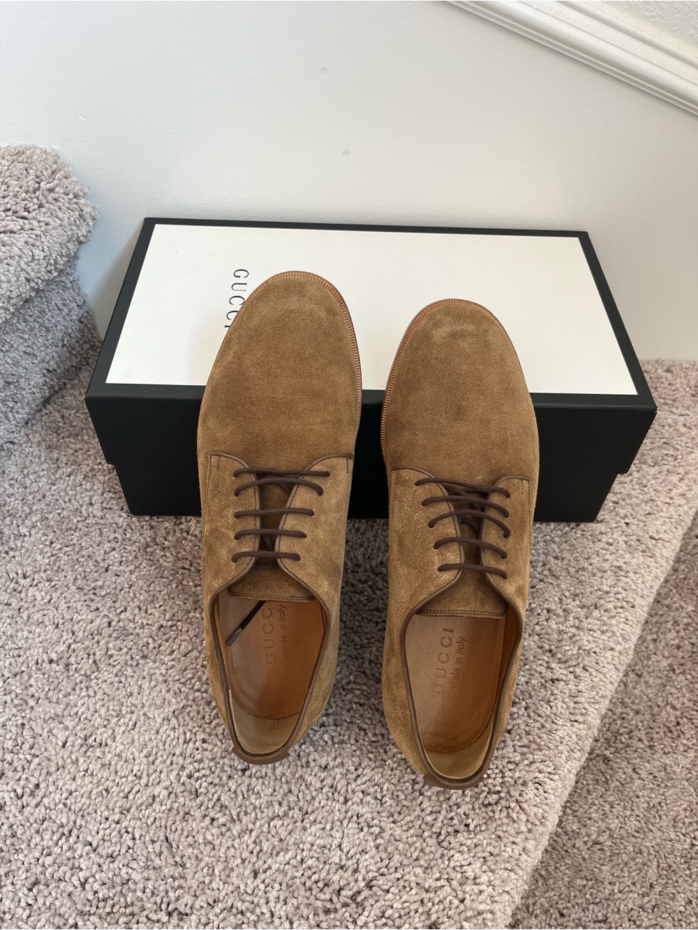 Gucci Tan Suede Lace-Up Oxfords